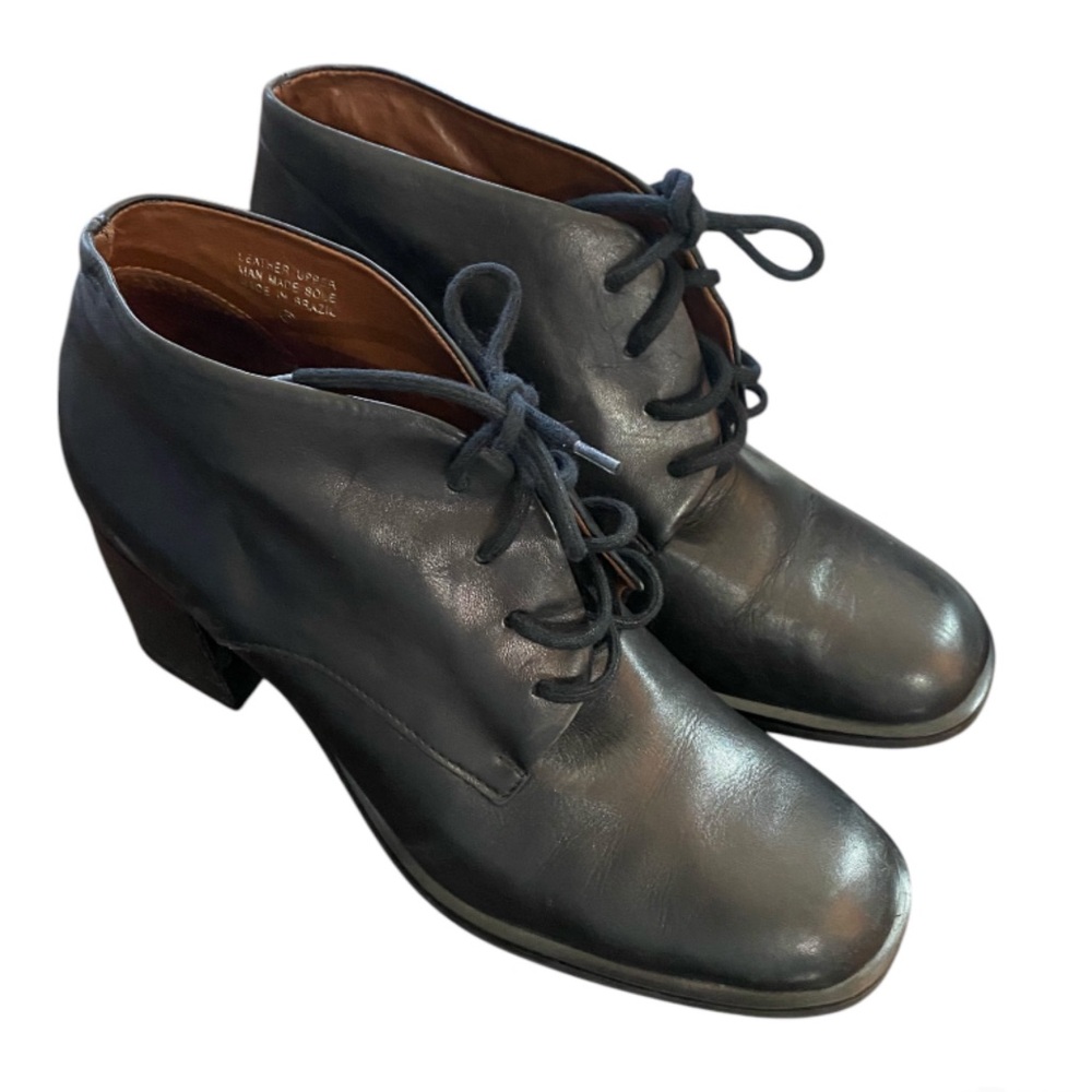 Etienne Aigner Black Cottagecore Granny Leather Lace-Up Ankle Boots Womens 7 M - Picture 1 of 10